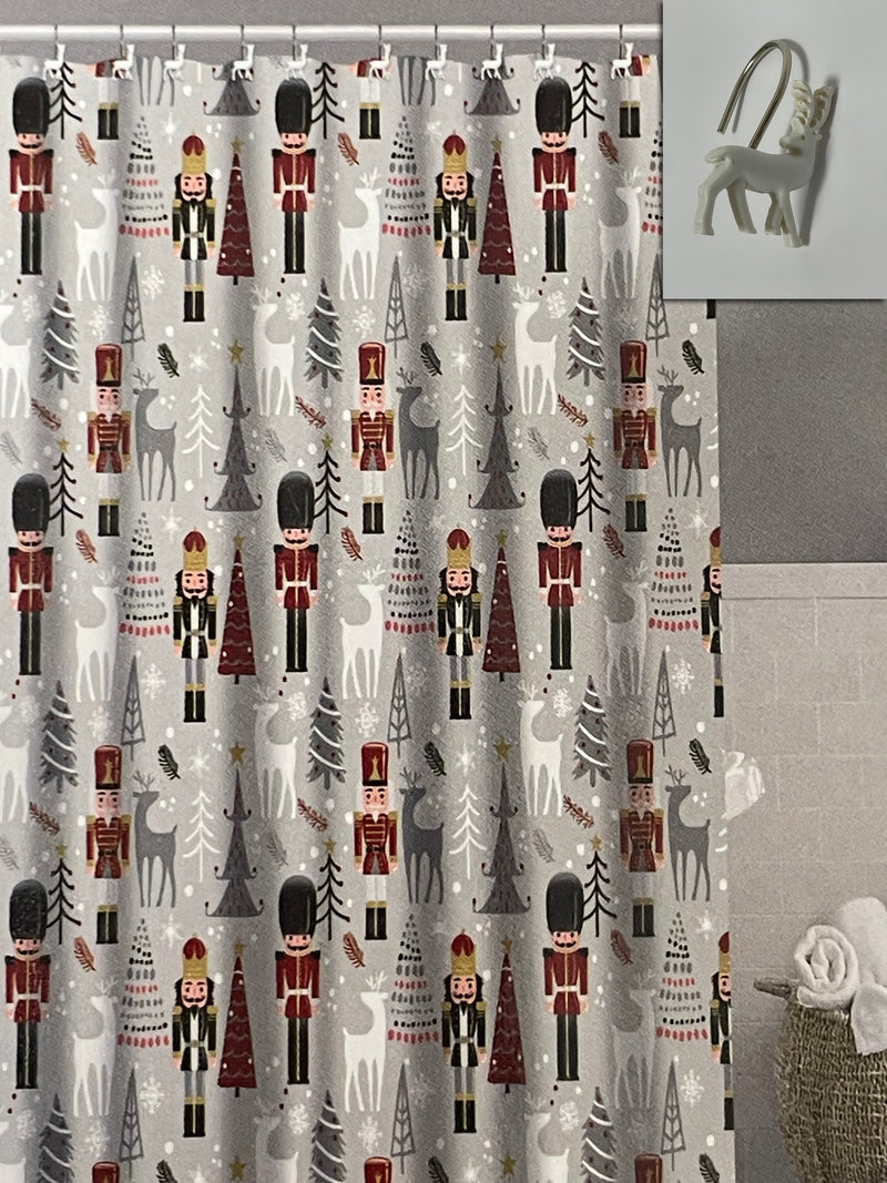 Navidad - Cortina de baño con ganchos de resina incluidos (estilos a escoger)
