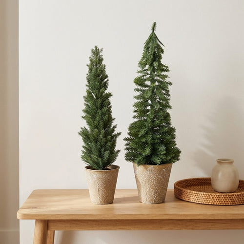 Árboles de Navidad verdes con tiesto beige en dos tamaños