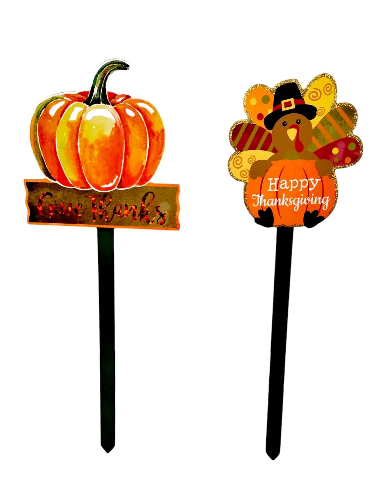 Otoño- Estacas de Madera Motivo de Pavo & Calabaza | *SOLO RECOGIDO EN TIENDAS*