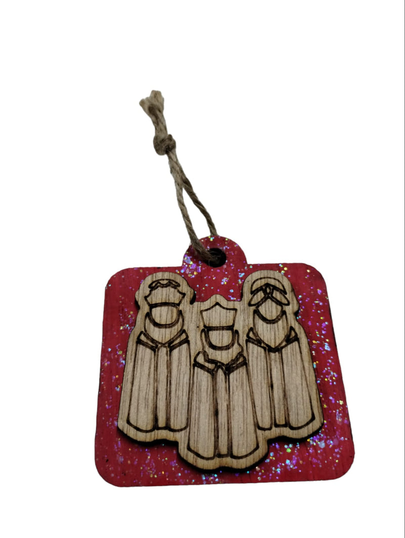 Artesanía en Madera - Ornamentos Tres Reyes Magos en Relieve (de frente) 3'' aprox.
