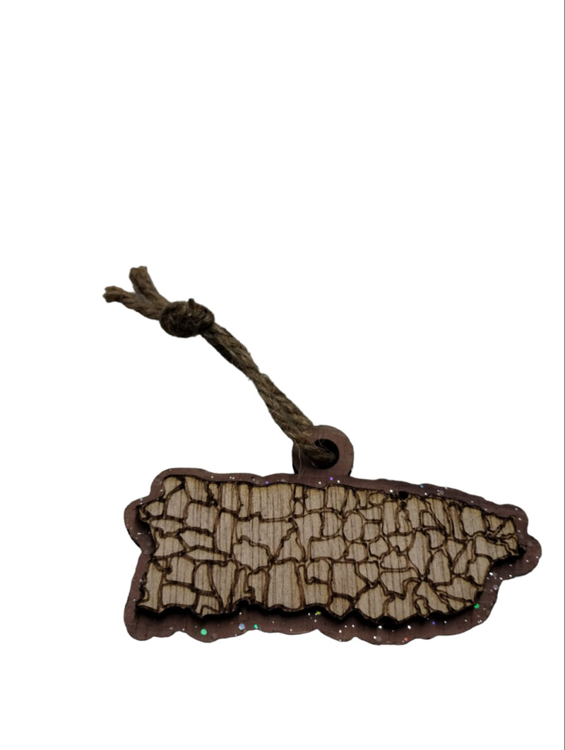 Artesanía en Madera - Ornamentos Mapa De Puerto Rico 3.5'' aprox.