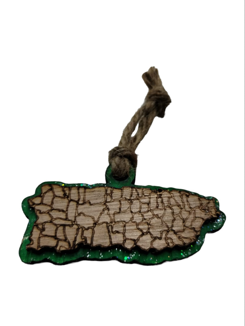 Artesanía en Madera - Ornamentos Mapa De Puerto Rico 3.5'' aprox.