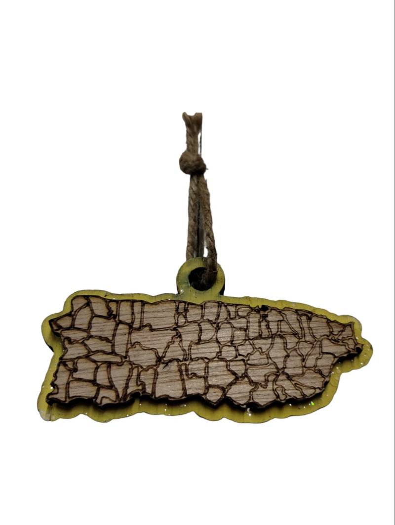 Artesanía en Madera - Ornamentos Mapa De Puerto Rico 3.5'' aprox.