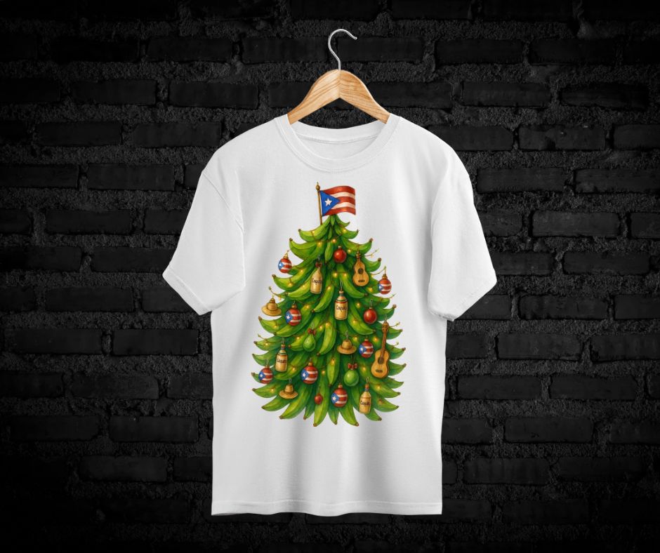 T-Shirts de Puerto Rico - Arbol de Navidad con Plátanos / Size Adulto