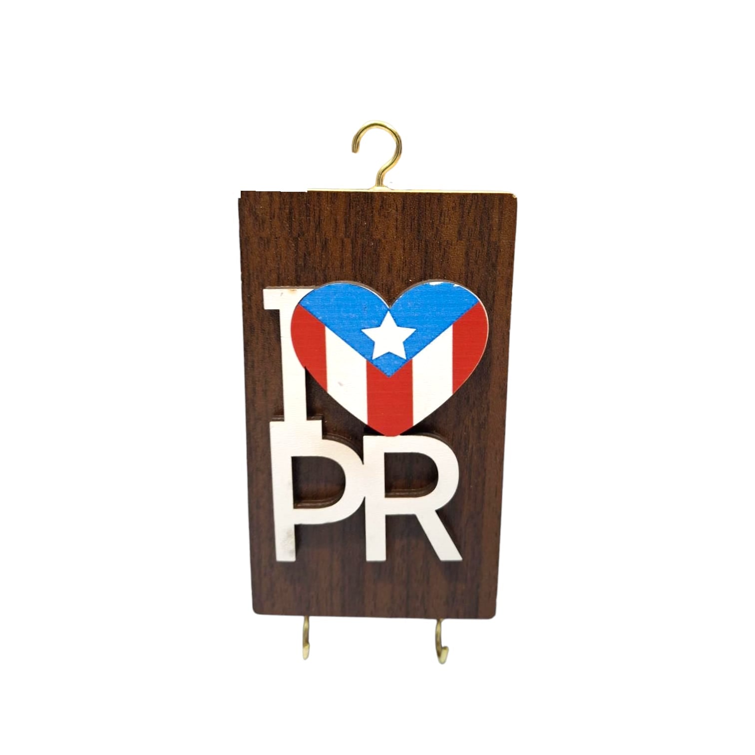 Souvenir de Puerto Rico- Porta llave de Madera con diseño Corazón de PR.