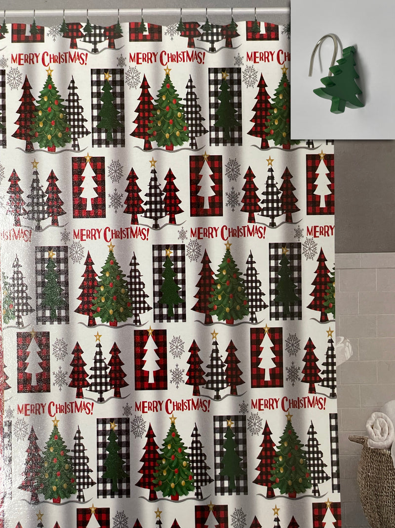 Navidad - Cortina de baño con ganchos de resina incluidos (estilos a escoger)