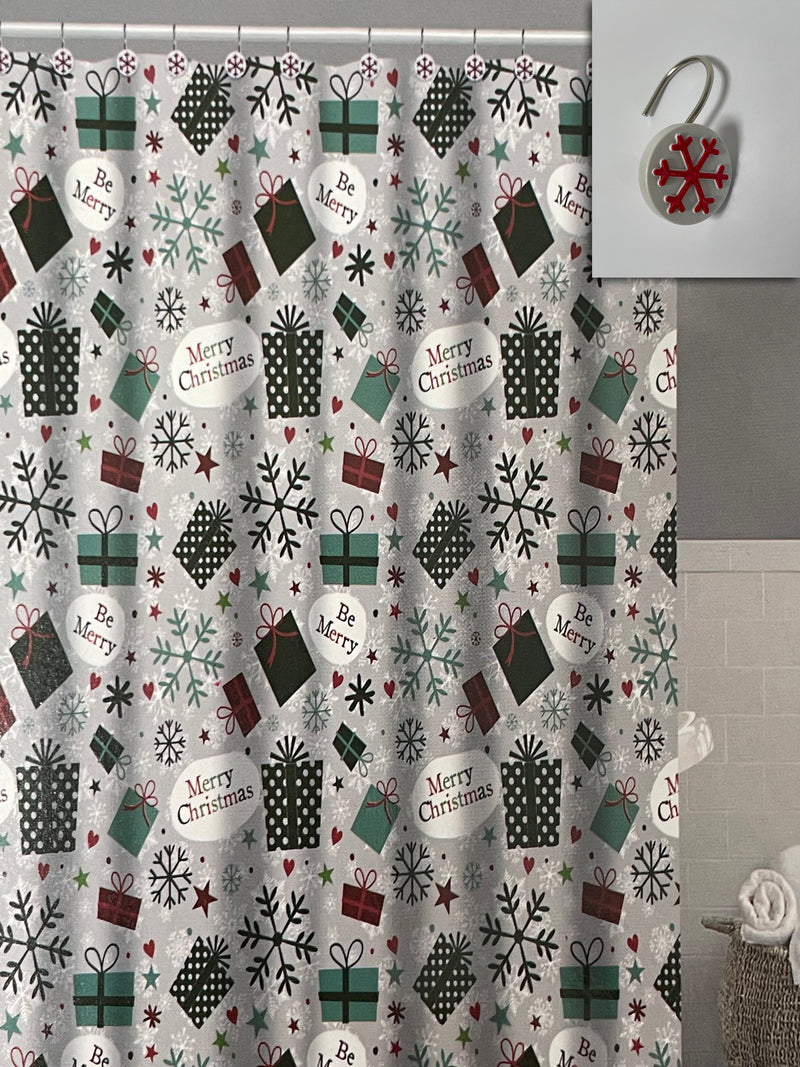 Navidad - Cortina de baño con ganchos de resina incluidos (estilos a escoger)