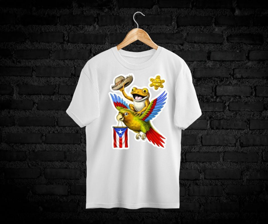 T-Shirts de Puerto Rico - Coquí con Cotorra / Size Adulto