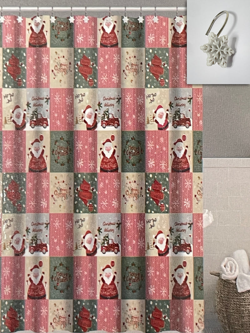 Navidad - Cortina de baño con ganchos de resina incluidos (estilos a escoger)