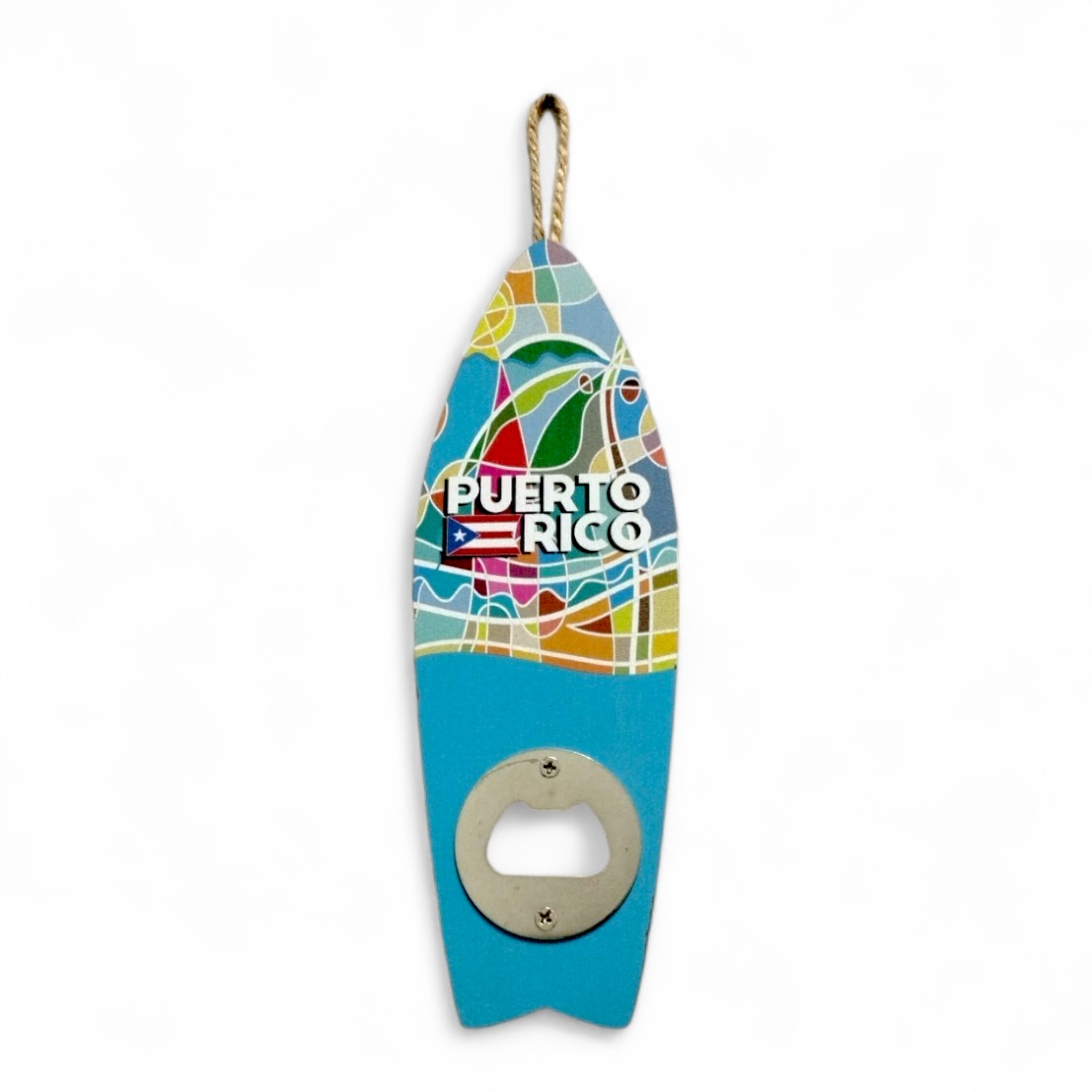 Souvenir de Puerto Rico - Abridor de Botellas de Madera en forma de Tabla de Surf (7.6" x 2.5")