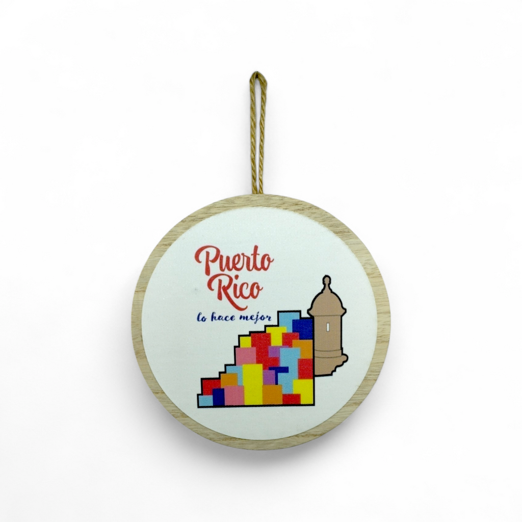 Puerto Rico Souvenir - Round Hanging Wooden Plaque (6.4")