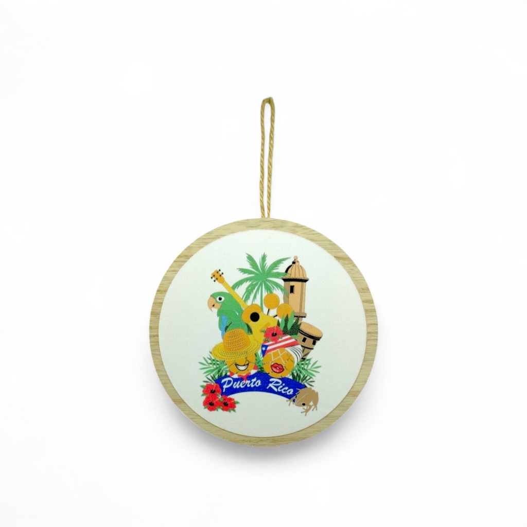 Puerto Rico Souvenir - Round Hanging Wooden Plaque (6.4")