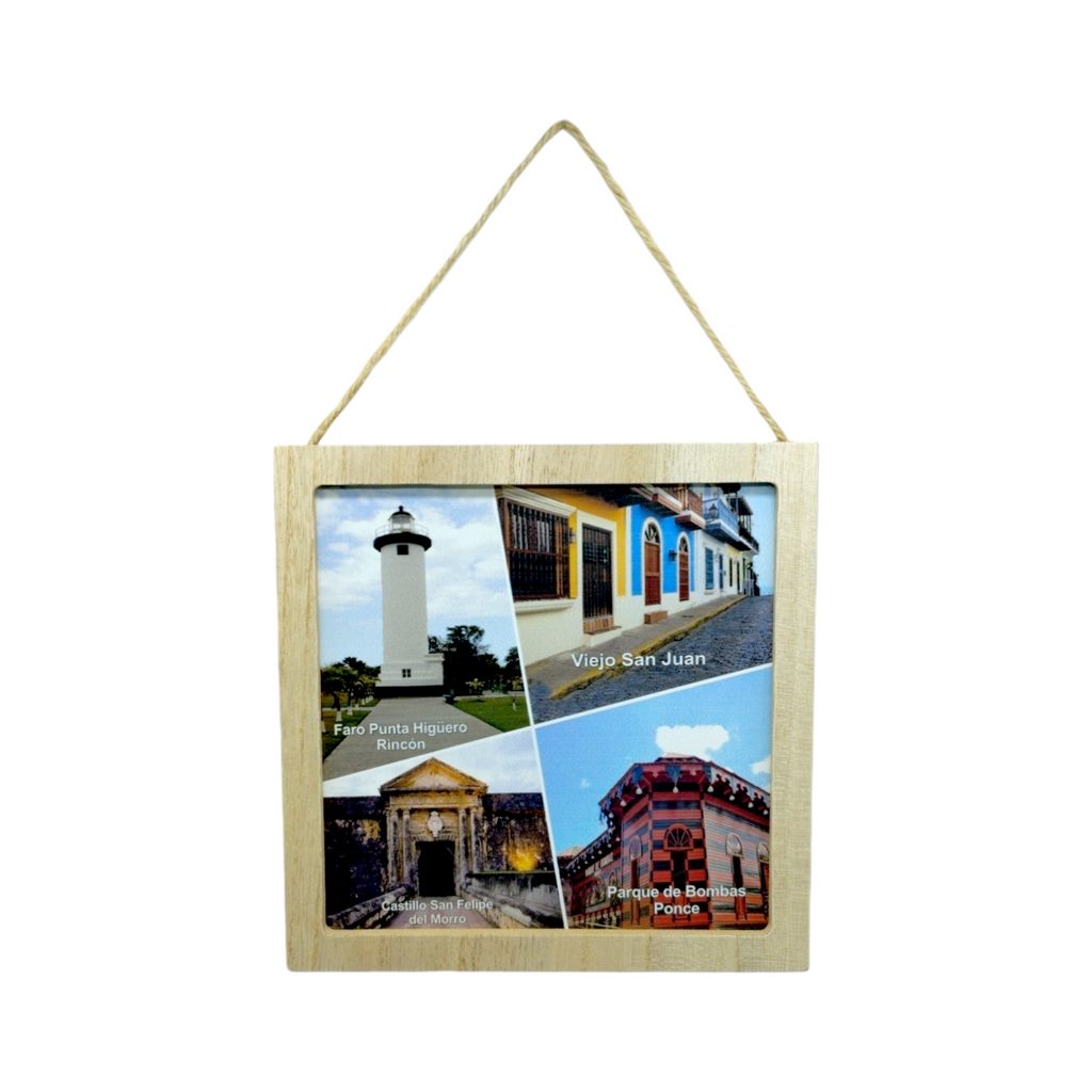 Puerto Rico Souvenir - Square Hanging Wooden Plaque (7.6")