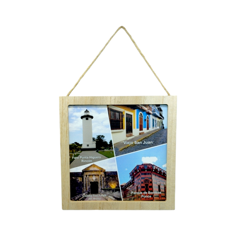 Souvenir de Puerto Rico - Placa de Madera Colgante Cuadrada (7.6")