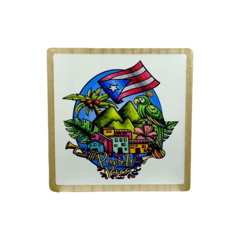 Souvenir de Puerto Rico - Placa de Madera cuadrada con stand (6.4")