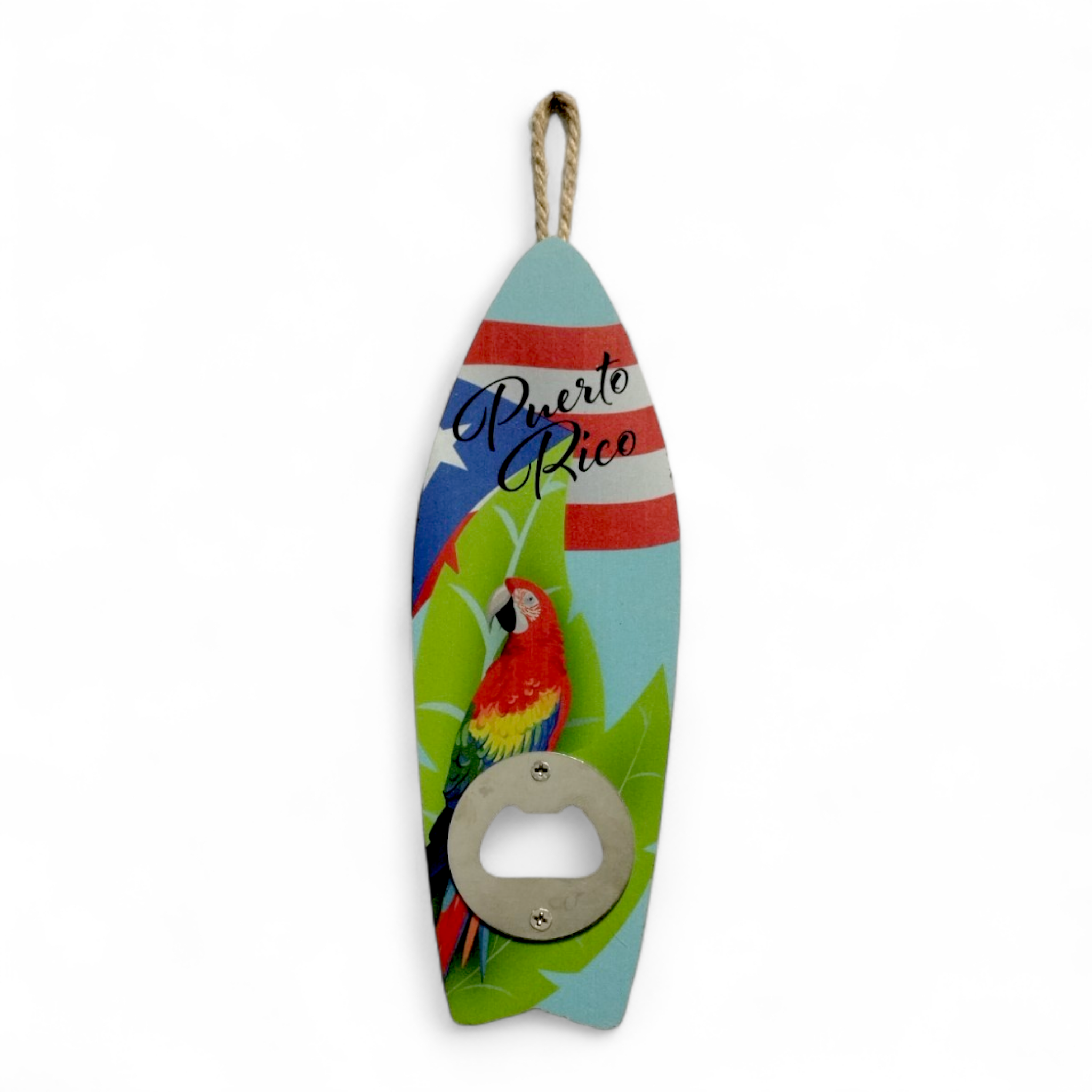 Souvenir de Puerto Rico - Abridor de Botellas de Madera en forma de Tabla de Surf (7.6" x 2.5")