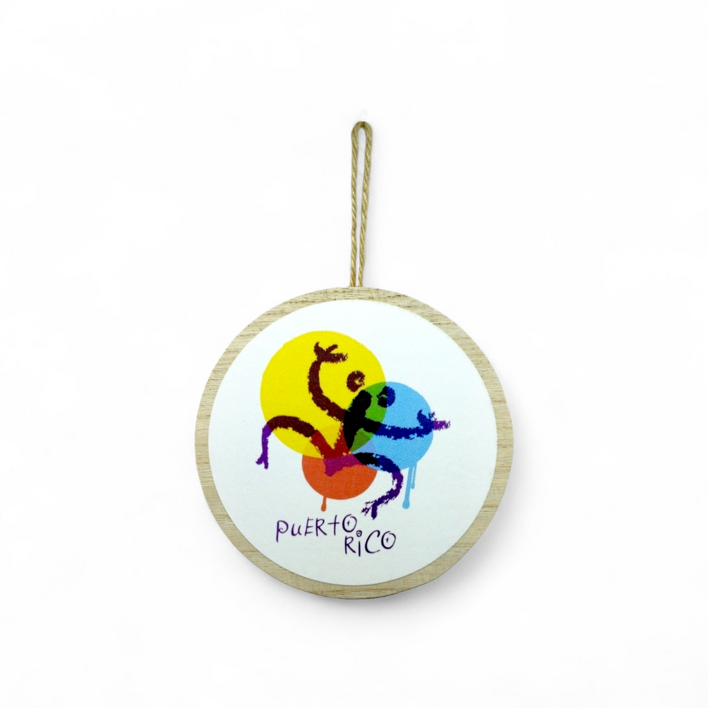 Puerto Rico Souvenir - Round Hanging Wooden Plaque (6.4")