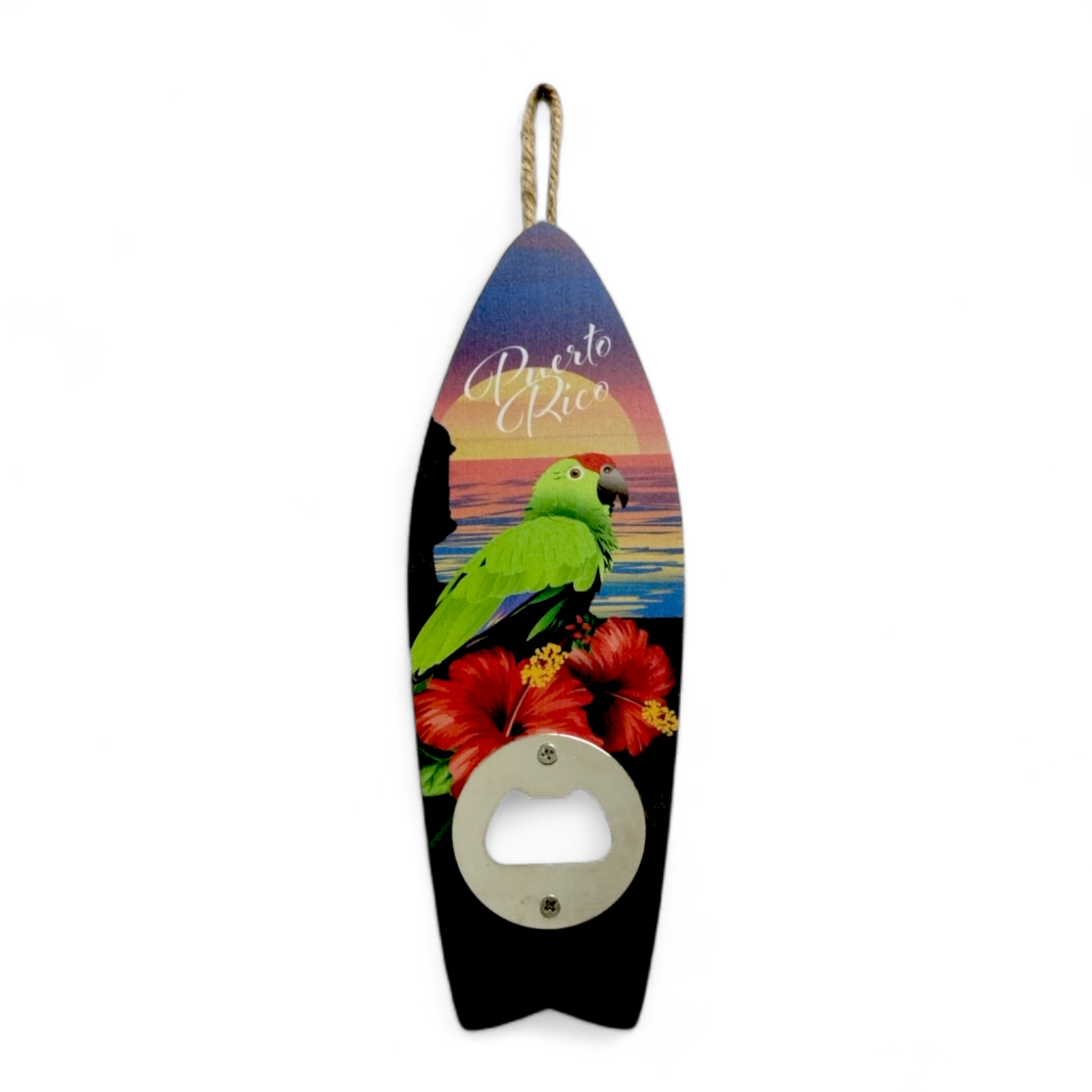 Souvenir de Puerto Rico - Abridor de Botellas de Madera en forma de Tabla de Surf (7.6" x 2.5")