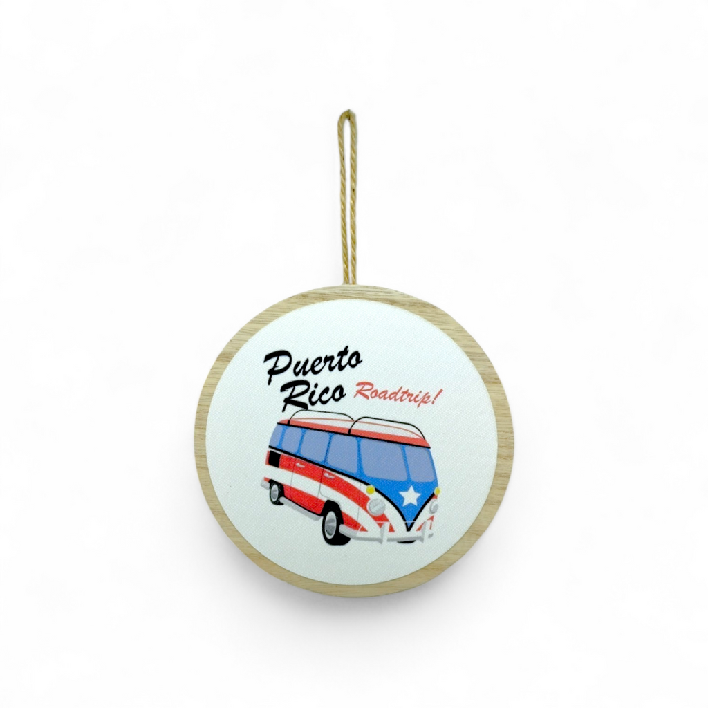 Puerto Rico Souvenir - Round Hanging Wooden Plaque (6.4")