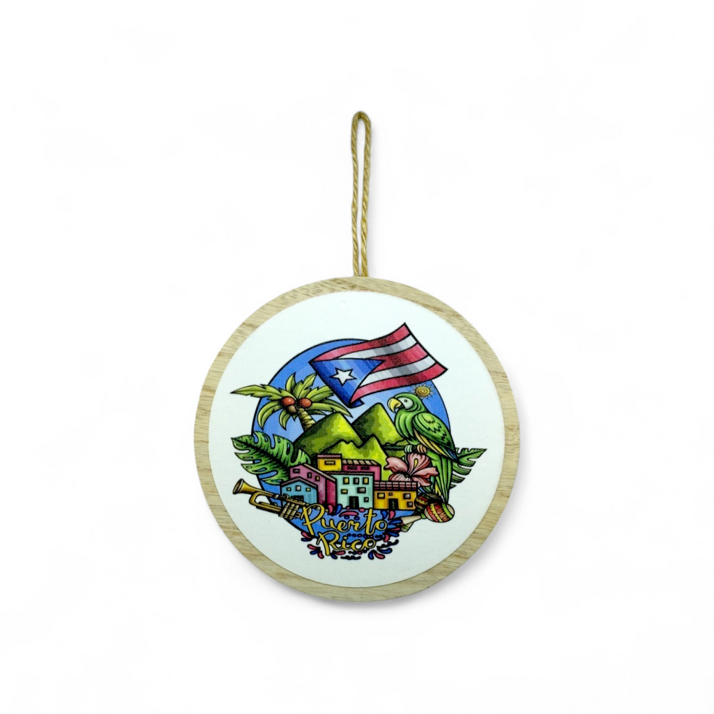 Puerto Rico Souvenir - Round Hanging Wooden Plaque (6.4")