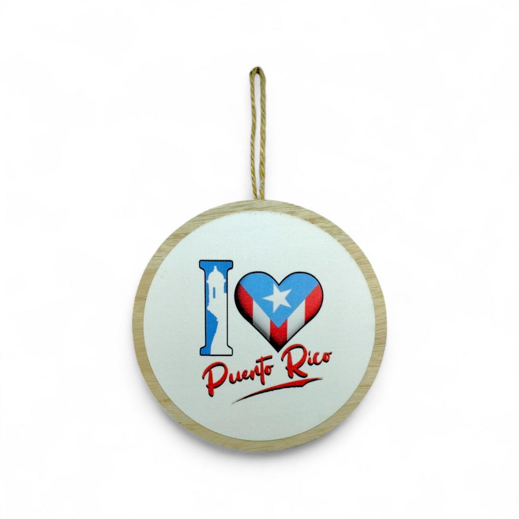 Puerto Rico Souvenir - Round Hanging Wooden Plaque (6.4")