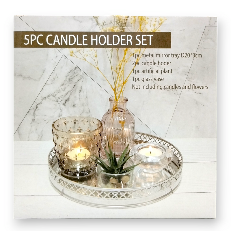 Set de 5pcs de Portavelas en Cristal *DECORACIÓN NO INCLUIDA*