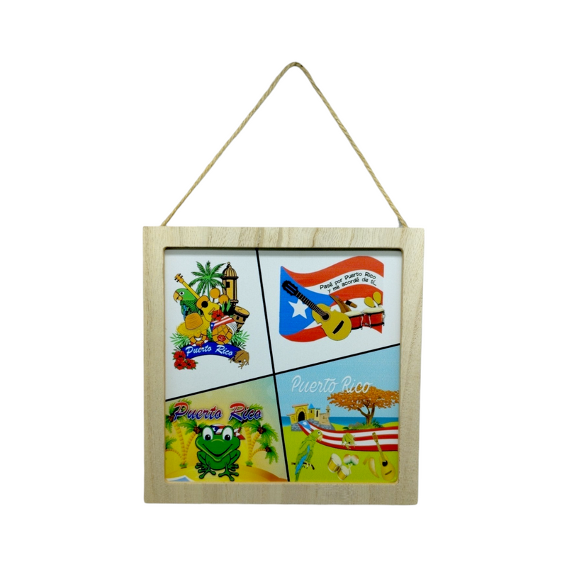 Souvenir de Puerto Rico - Placa de Madera Colgante Cuadrada (7.6")