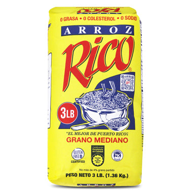 Arroz Rico- Arroz Grano Mediano 3lbs.