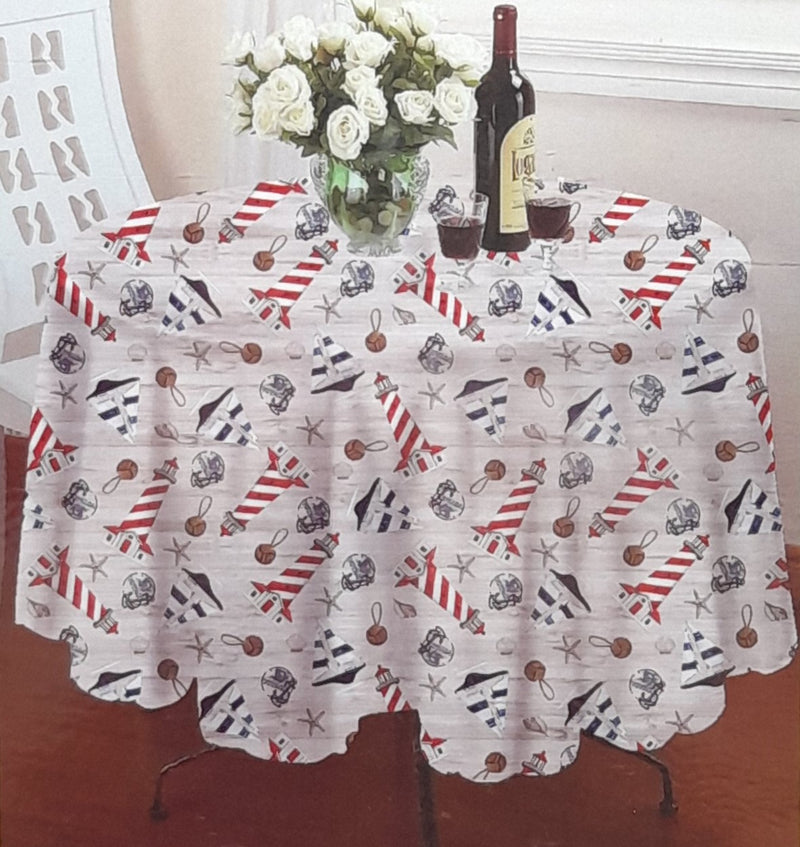 Printed Tablecloth Round 70in - " Lighthouse".