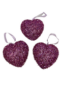 Valentine Ornaments- 3 Hearts with Glitter.
