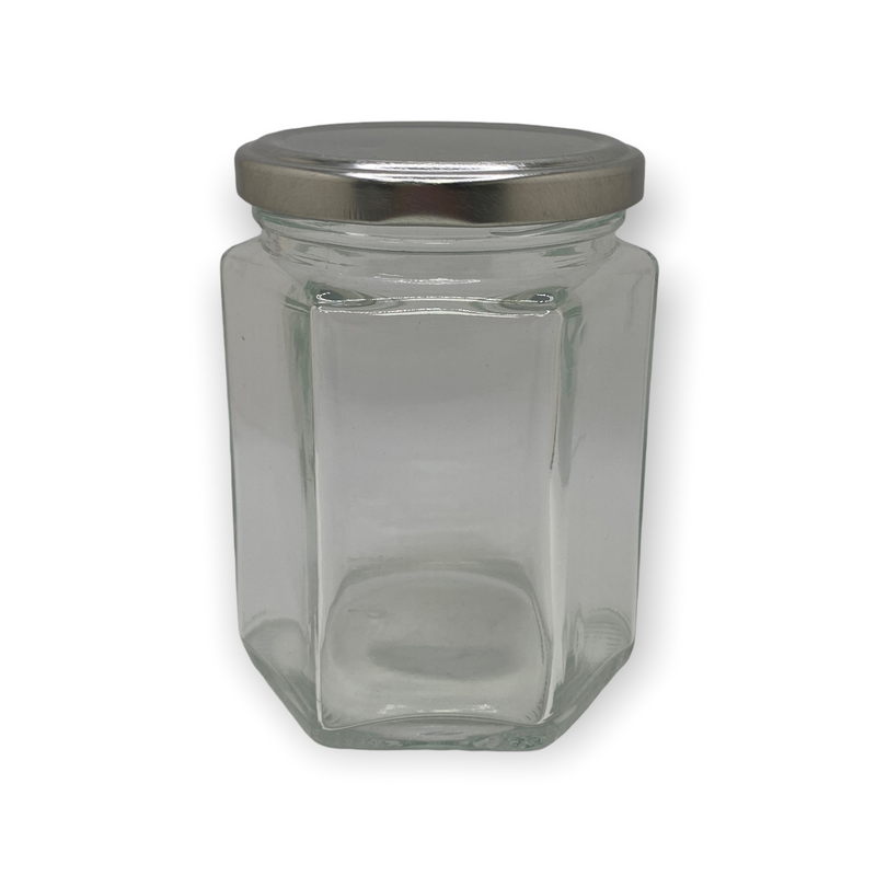 Frasco de Cristal Exagonal con Tapa.