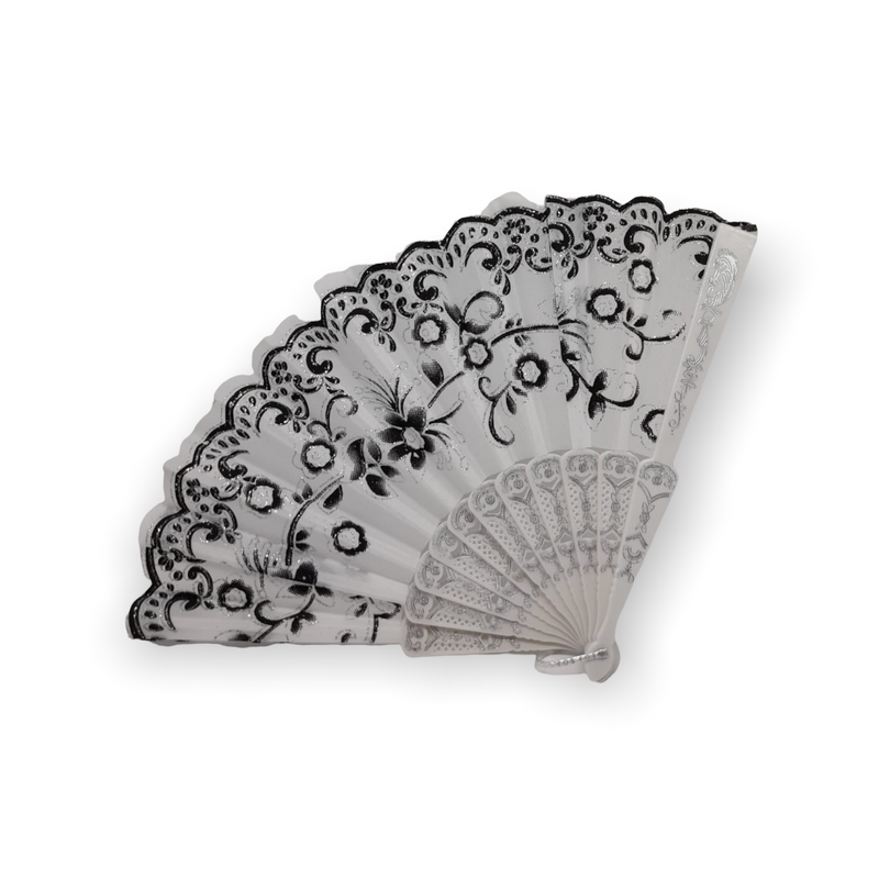 Abanicos de Mano - Estilo Negro y Blanco (Brillo Plateado).