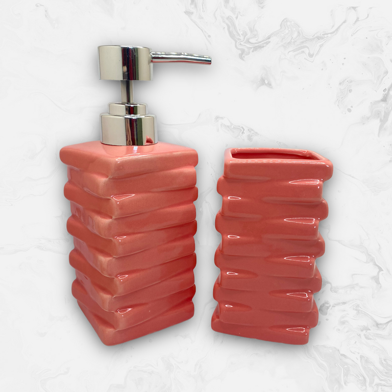 Dispensador de Baño y Vaso para Cepillos de Dientes en Cerámica.