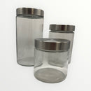 Thick Glass Container with Plastic Lid in Stainless Steel Finish