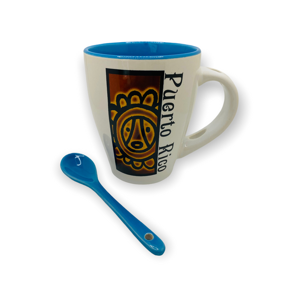 Souvenir de Puerto Rico - Tazas con Cuchara (Símbolo Taino / ''Puerto Rico'').