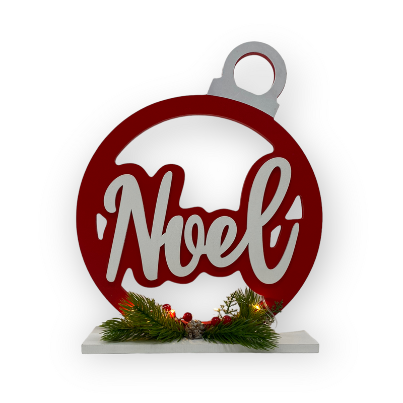 Round Wooden Sign With Lights.