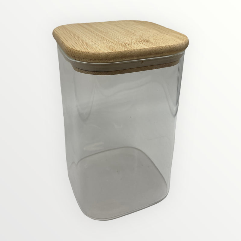 Bote de cristal para almacenar con tapa madera ø10cm - MIV Interiores