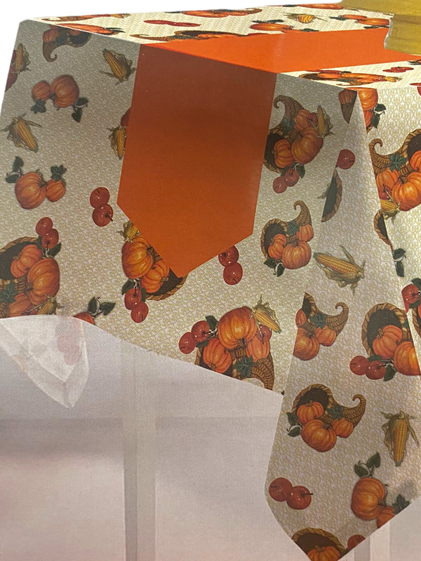 Printed Tablecloth & Solid Table Runner Set / 54''x 72'' OBLONG