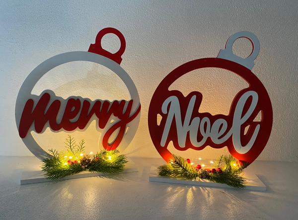 Round Wooden Sign With Lights.