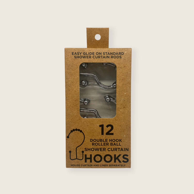 Shower Curtain Hooks - 12 Double Hook Roller Ball