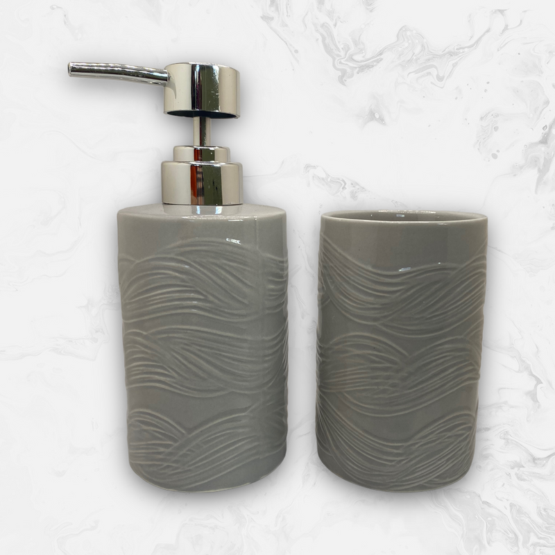 Dispensador de Baño y Vaso para Cepillos de Dientes en Cerámica con Diseño.