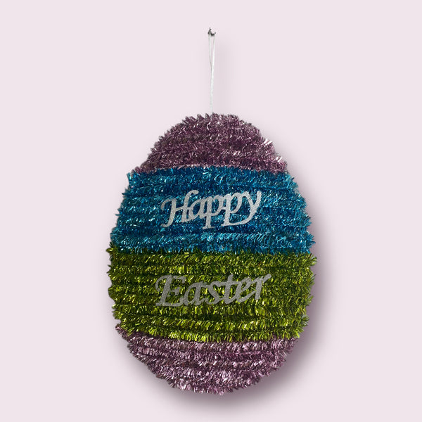 Easter Decoration - Easter Egg Tinsel Wall Decor ''Happy Easter'' (9" x 12")