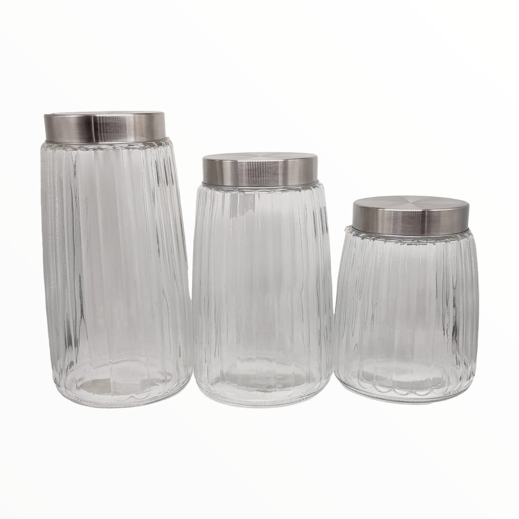Glass Canister w/ Silver Lid (3pcs)