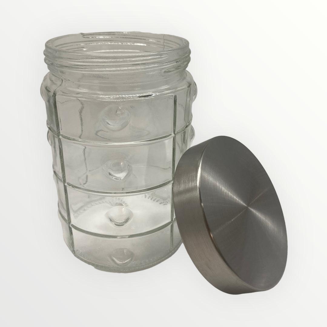Envase en Cristal con Relieve y Tapa en Plástico con Acabado en Stainless Steel
