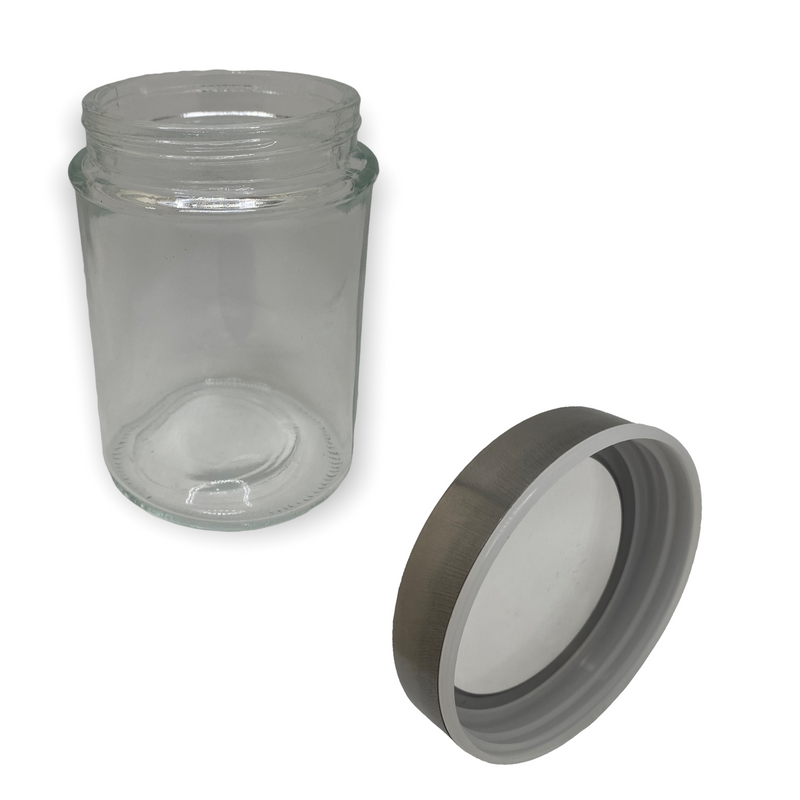 Frasco de Cristal con Tapa Transparente.