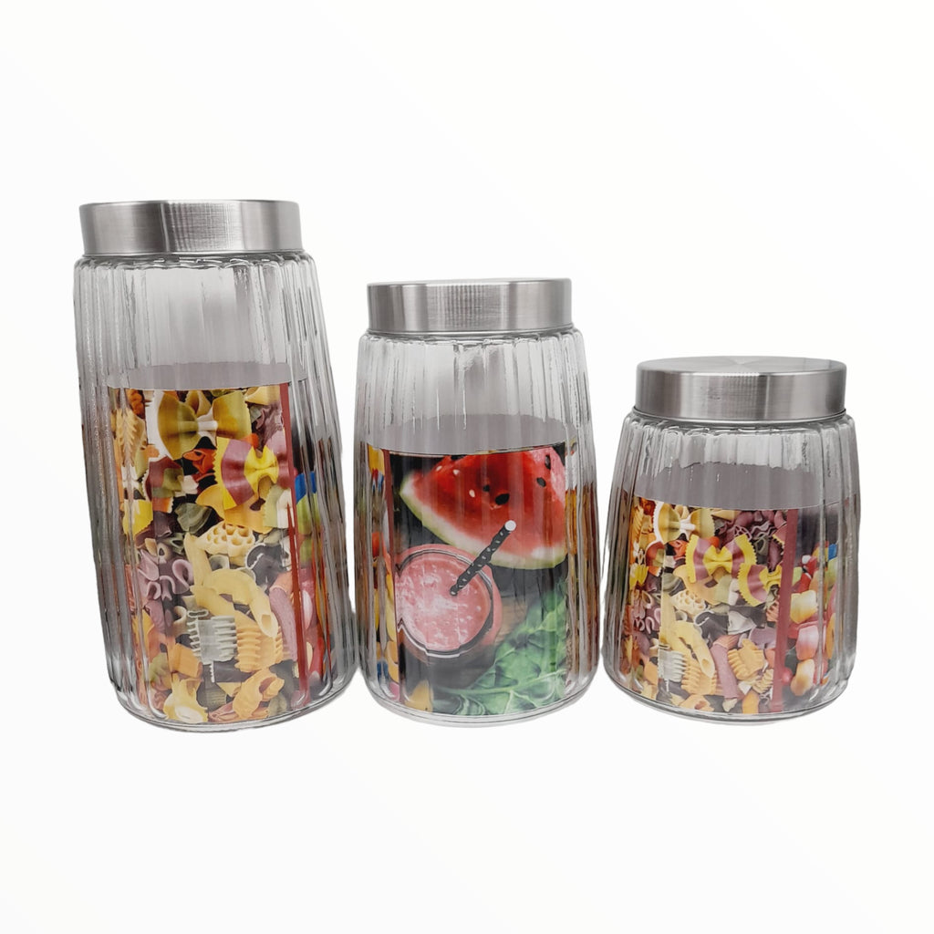 Glass Canister w/ Silver Lid (3pcs)