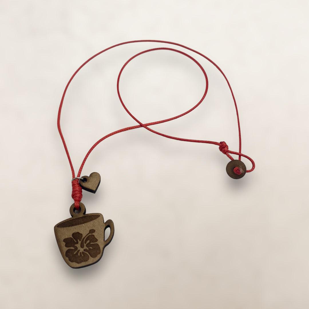 Artesanía en Madera - Collar Taza con Amapola  *One Size*