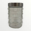Embossed Glass Container and Plastic Lid with Stainless Steel Finish