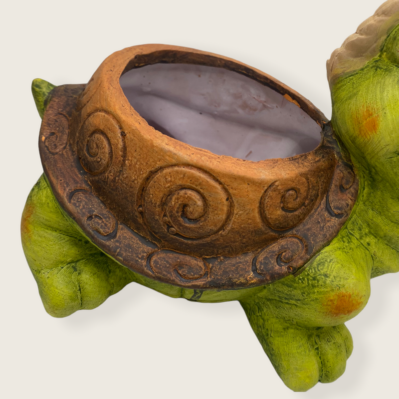Figura de Cerámica- Tiesto de Tortuga con Sombrero.