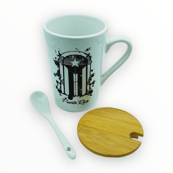 Souvenir de Puerto Rico - Taza con Cuchara y Tapa.